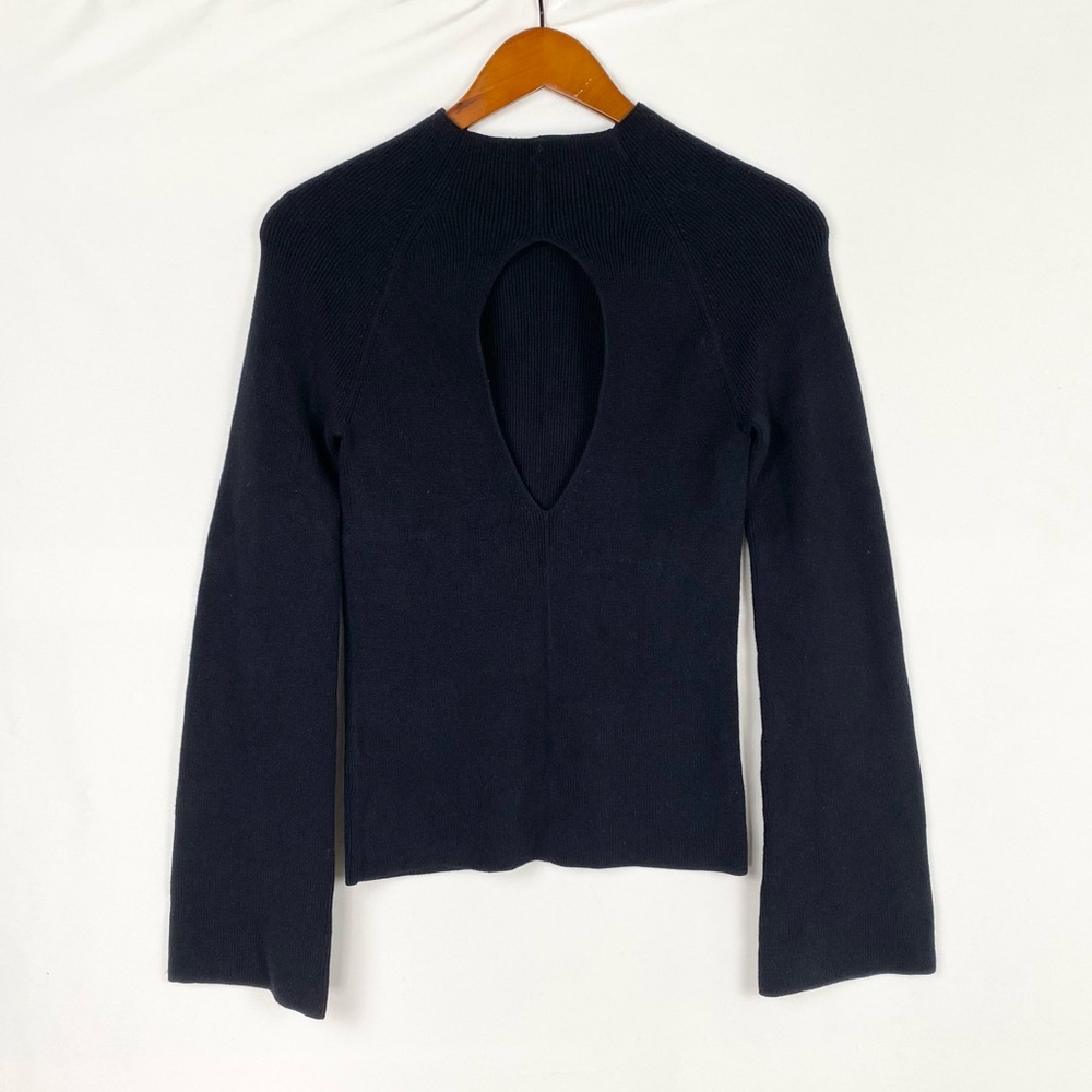 Banana Republic Merino Cutout‎ Sweater Flared Sleeves Ribbed Knit Funnel Neck